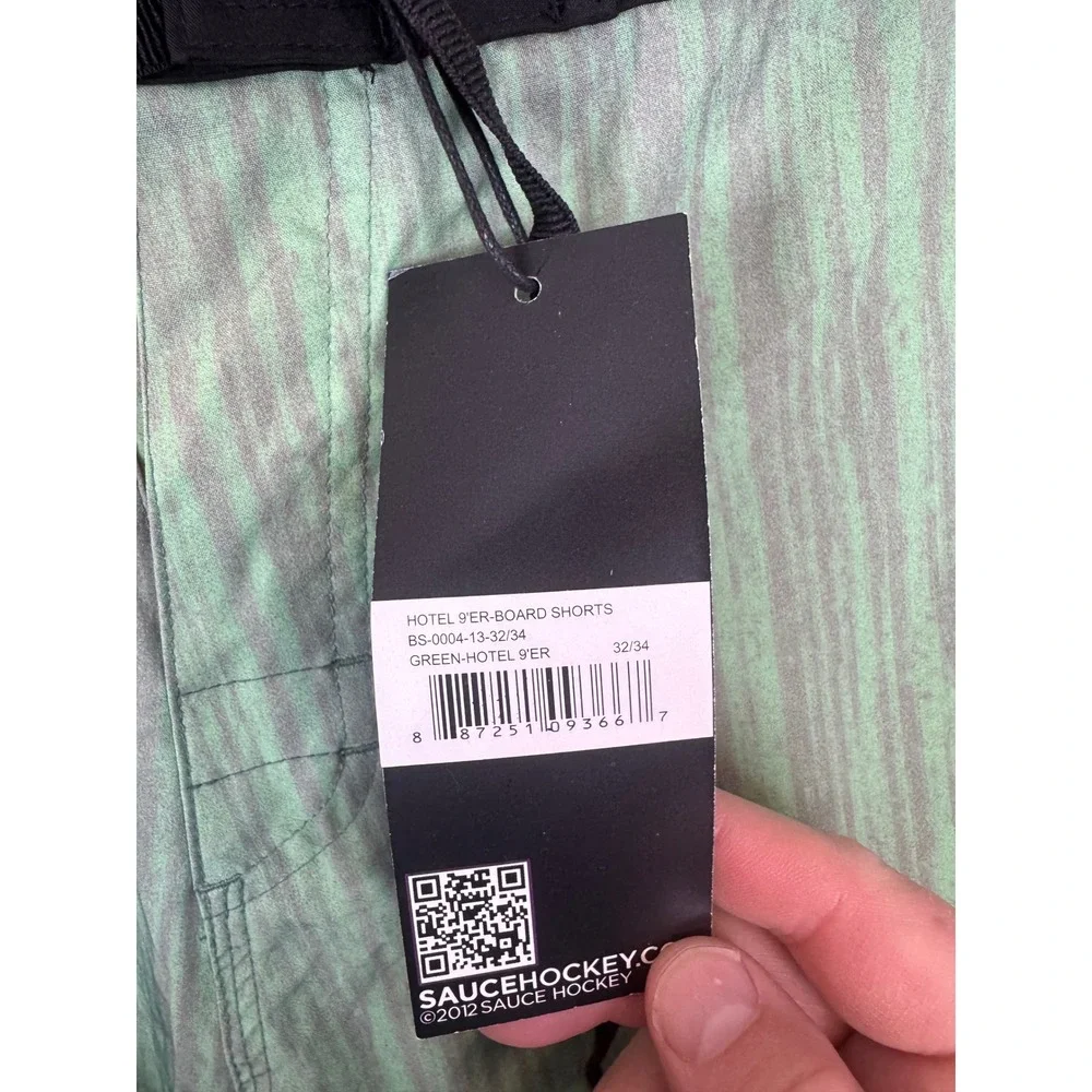 Sauce Hockey Hotel‎ 9er Board Shorts Green Grey Textured Print Mens 32/34 NEW